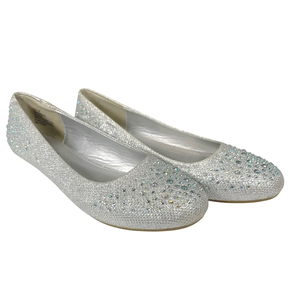 Hotcakes 6M Silver Ballet Flats Rhinestone Glitter Sparkle Glam Princesscore